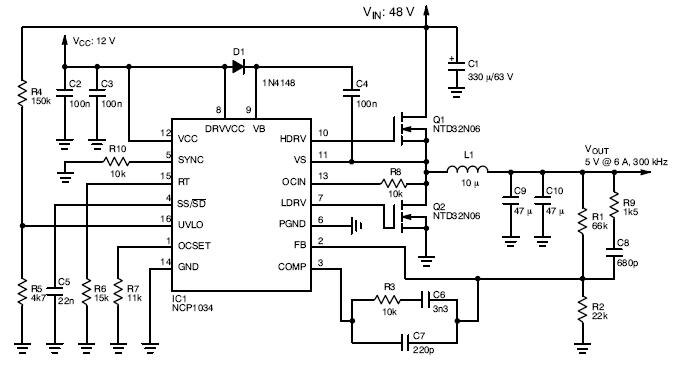 NCP1034: 100 V 同步降压控制器